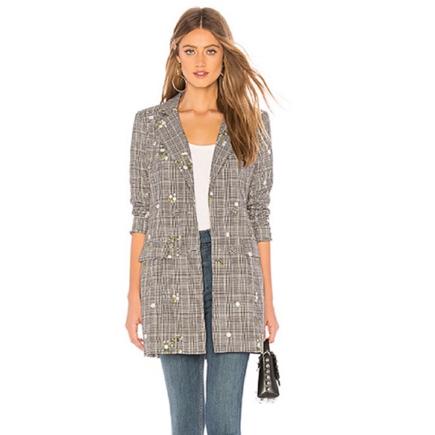Majorelle - Embroidered Lakewood Blazer In Grey Plaid